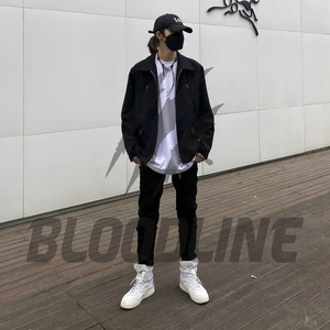 Jean en denim noir coupe droite pour homme BLOODLINE, taille mi-haute décontractée en coton, style automne - Product Image 1