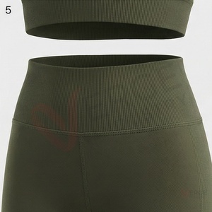 Conjunto de Yoga sin Costuras Verde Oliva para Mujer, Sujetador Deportivo Racerback, Leggings de Cintura Alta, Conjunto Deportivo de 2 Piezas - Product Image 5