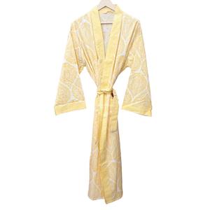 Robe Kimono en Coton Fait Main Indien, Col en V, Manches Longues, Fermeture à Ceinture, Imprimé Rayé, Douce et Respirante, Tenue Décontractée de Printemps pour Dormir - Product Image 5