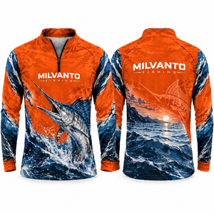 Camisa de pesca personalizada naranja para hombre, protección UV UPF 50+, secado rápido, 100% poliéster, sublimación, jersey de pesca de manga larga para hombre - Product Image 1