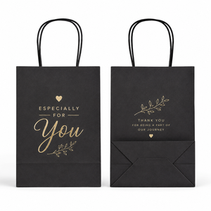Black Mini Eco-Friendly <b>Biodegradable</b> ECO55 Offset Printed Gift Bags Gold Foil Thank You Design Twisted Handles Kraft <b>Paper</b> - Product Image 3