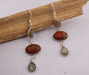 Pendientes de Labradorita Naranja Natural con Cobre, Plata de Ley 925, Engaste de Bisel, Gema con Brillo de Atardecer, Estilo Vintage - Product Image 5