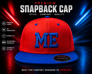 Gorra Snapback Más Demandada, Roja y Azul, con Bordado 3D ME, 6 Paneles, Ajustable, Unisex, Estilo Urbano - Product Image 1