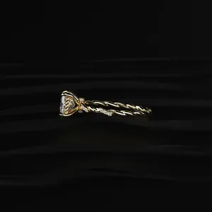 Bague de fiançailles en diamant CVD taille princesse avec pavé torsadé, bague en diamant artisanale, design spécial pour femmes, clarté D-E VVS-VS - Product Image 4