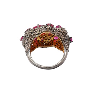 Wholesale 925 Solid Sterling Silver 14K Yellow Gold Natural Ruby Pave <b>Cluster</b> Prong Set Ring Fine Jewelry Memoria Jewels - Product Image 3