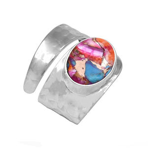 Bague ajustable tendance en argent sterling 925 avec dahlia orange naturelle, cuivre et turquoise, bijoux bohèmes Navajo faits à la main, cadeau en pierres précieuses - Product Image 2