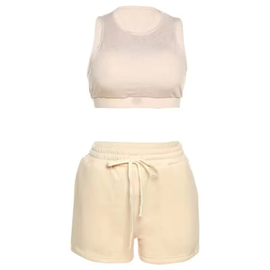Conjunto de Yoga de 2 Piezas, Top Corto de Cintura Alta y Pantalones Cortos, Color Sólido, Espalda Cruzada, Ropa Deportiva para Mujer, Transpirable, Spandex y Algodón - Product Image 2