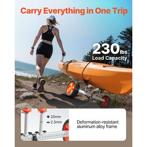Carrello per Kayak con Pneumatici Solidi in PU da 10 Pollici e Cavalletto, Smontabile, Capacità di Carico 104 Kg, Carrello per Canoa - Product Image 2