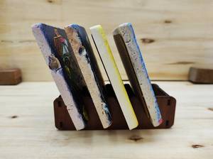 Sous-verres en pierre de travertin à motifs floraux avec support de présentation, décoration de table naturelle faite à la main - Product Image 5