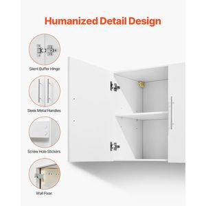 2-Tier Adjustable Shelf Wall Mounted Hanging Cabinet for <b>Bath</b> or Laundry Room 2-Door Organiser with Wall <b>Storage</b> - Product Image 6