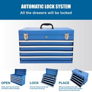 21-Inch Heavy Duty Portable Metal <b>Tool</b> <b>Box</b> with 4 Drawers <b>Small</b> <b>Tool</b> Chest Design Ball Bearing Slides EVA Liners - Product Image 3