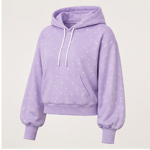 Sudadera con Capucha Personalizable para Mujer, Color Lila Suave, Corte Semi-Corto, Holgada, con Estampado de Puntos, Ligera, Modelo WPHOOD-0008 - Product Image 4