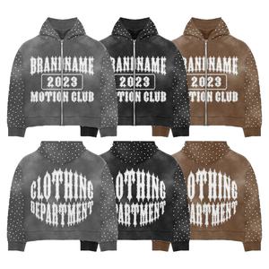 2025 Custom High Quality Men's Zip Rhinestone Hoodie Sun Faded Heavyweight Vintage Acid Wash Boxy Fit Print 100% Cotton <b>Winter</b> - Product Image 6