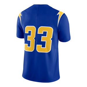 Blue V-Neck Short Sleeve American Football Jersey Number 33 Sublimated Print Moisture Wicking for Men - Product Image 4