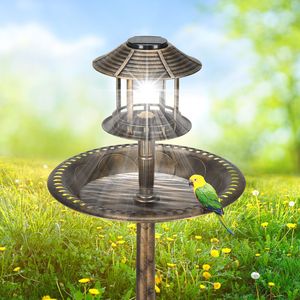 Abbeveratoio per Uccelli Rotondo in Plastica 51*51*106cm con Luce Solare Bronzo per il Giardino - Product Image 3