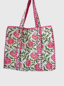Sac fourre-tout en toile à motif floral bohème rose, fermeture ouverte, sac de shopping pour femme toutes saisons - Product Image 1