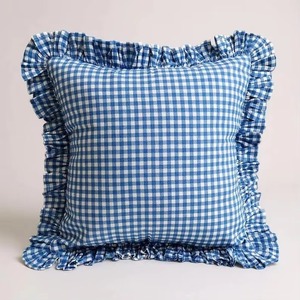 Housse de coussin carrée jaune à carreaux vichy avec bordure à volants, style classique, décoration d'intérieur, taies d'oreiller - Product Image 3