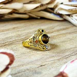 Premium Look Tiger Eye <b>Ring</b> Boho Brass <b>Rings</b> For Women 18k Gold Plated Tribal Filigree <b>Statement</b> Jewelry For Wholesale OEM ODM - Product Image 4