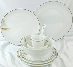 Bol à soupe en mélamine blanc de luxe avec motif ligne noire, compatible lave-vaisselle, certifié qualité alimentaire, vaisselle pour restaurant et mariage - Product Image 2