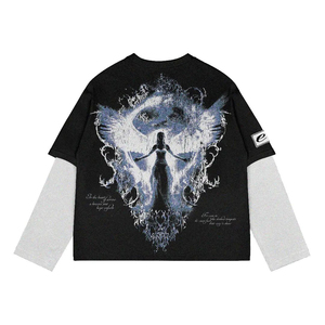 ผู้ผลิตออกแบบเอง เสื้อผ้าผู้ชายสไตล์วินเทจแนวสตรีท ผ้าฝ้าย 100% แบบวอร์สเตด แขนเสื้อสองชั้นแบบขาดๆ ซักย้อมสีแบบแอซิดวอช - Product Image 2