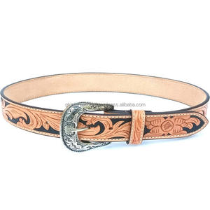 Finest Quality Real Top Grain Cowhide Western Leather Tooling <b>Belt</b> for Cowboy Designer Antique Plated Floral Engraved Buckle - Product Image 3