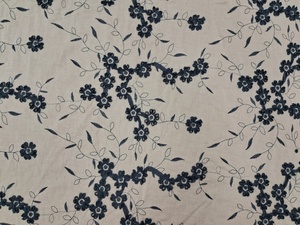 Bulk Supply Botanical Embroidered Cotton Textile Featuring <b>Navy</b> Ribbon Taped Blossoms and Dark Winding Stems for Fashion - Product Image 3