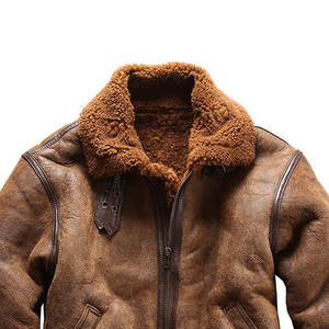 Custom Design High Quality With Fur Collar Canvas Fabric Breathable & Windproof Winter <b>Sheepskin</b> Leather Sherpa <b>Jacket</b> For <b>Man</b> - Product Image 6