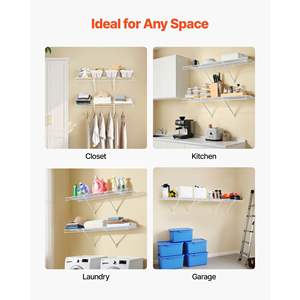 <b>Heavy</b>-<b>Duty</b> Carbon Steel Wire Shelf Kit 4 Ft Set Wall-Mounted <b>Floating</b> Hanging <b>Shelves</b> for Closet Living Room Dip Coating Sleek - Product Image 6
