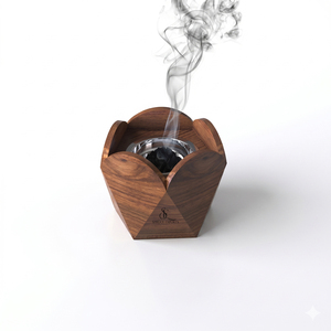 Quemador de incienso de madera de loto con forma de tulipán, soporte geométrico árabe para incienso Oud con taza de carbón metálica extraíble para uso con incienso. - Product Image 1