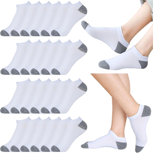 Chaussettes courtes blanches avec bout et talon gris, 100% coton respirant, chaussettes fines tricotées invisibles pour un usage quotidien décontracté, été, adultes - Product Image 1