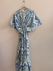 Robe kaftan en coton fleuri, imprimée à la main, style bohème, col en V, maxi robe pour femmes - Product Image 5