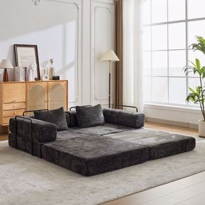 Divano componibile modulare con struttura in metallo, divanetto a due posti trasformabile in letto a terra, divano a forma fissa senza telaio - Nessun assemblaggio richiesto - Product Image 3
