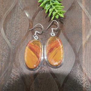 Boucles d'oreilles ovales en jaspe Norana naturel, en argent sterling 925 pur, plaqué or rose et or jaune, bijoux faits à la main pour femmes et sœurs - Product Image 1