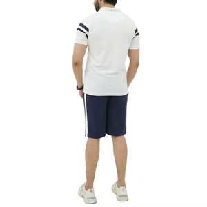 Conjunto de Camiseta Polo a Rayas Blancas y Pantalones Cortos Azul Marino para Hombre, Atuendo Casual de Verano, Ropa de Dos Piezas de Algodón Transpirable - Product Image 2