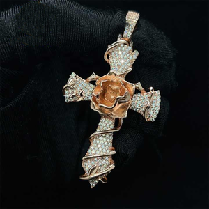 Pendentif croix en argent sterling 925 serti de diamants moissanite, style hip-hop, personnalisé, pour hommes - Bijoux hip-hop - Product Image 2