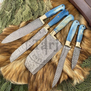 Handmade 67-Layer Damascus Steel Five-Piece Kitchen Chef <b>Knife</b> <b>Set</b> Ambidextrous Blue Resin Handles Durable Eco-Friendly <b>Knife</b> - Product Image 2
