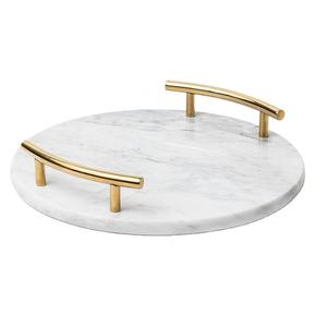 White Marble <b>Tray</b> with Brass Handles Elegant Luxury Serving <b>Tray</b> for Home <b>Kitchen</b> Decorative Marble Platter - Product Image 4