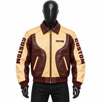 Blouson chauffant personnalisé pour homme en cuir de vachette bicolore, écologique, avec fermeture éclair sur le devant, col rabattable, style moto, pour l'hiver