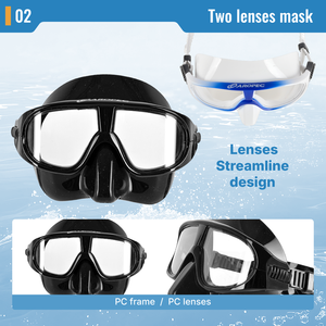 Máscara de Snorkel AROPEC de Doble Lente con Dos Ventanas, Cristal Templado de 4.0mm, Antivaho, Silicona, para Adultos, Deportes Acuáticos, Buceo - Product Image 3