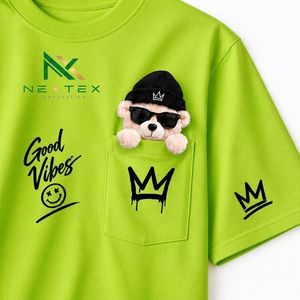 Custom Mens <b>Pocket</b> Teddy Print Oversized <b>T</b> <b>Shirt</b> Summer Casual Hip Hop Streetwear Tee Breathable Cotton Graphic Clothing - Product Image 4