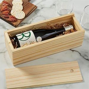 Caja de Madera Natural sin Acabado para Botellas de Vino, Reutilizable, para Regalo, Caja de Almacenamiento de Madera de Pino con Tapa Deslizante - Product Image 1