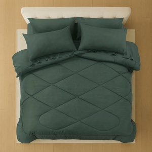 Juego de Edredón Olive Reversible con Patrón Azul y Blanco, Cosido, 100% Algodón T-150, Transpirable para Todas las Estaciones, Uso Doméstico - Product Image 2