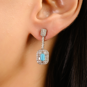 Pendientes de Diseño Único de Alta Gama con Turquesa Fina y Diamantes, Convertibles de Perno a Colgantes, Oro de 14K, Joyería para Mujer para Bodas y Uso Diario - Product Image 4