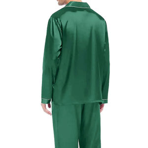 Ensemble de vêtements de nuit thermiques respirants en satin de soie brillant pour hommes, sans manches/à manches longues, 2 pièces, haute qualité, vente en gros OEM - Product Image 5