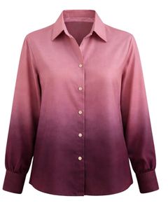 Chemisier décontracté à manches longues boutonné pour femme, dégradé rose à bordeaux, idéal pour le bureau – Fabrication OEM personnalisée - Product Image 1