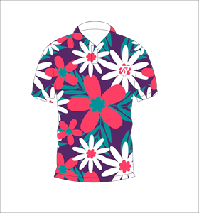 Polo pour homme à imprimé floral tropical violet, manches courtes, décontracté, pour l'été, pour le golf - Product Image 1