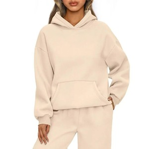 Sweat-shirt à capuche unisexe surdimensionné, couleur unie, en molleton, décontracté, à manches longues, avec poche, pour l'automne, tricoté, coupe classique - Product Image 2