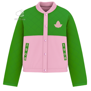 อัลฟ่า |   คาปา |   เสื้อแจ็คเก็ตพัฟเฟอร์สำหรับผู้หญิง Alpha Sorority แบบติดกระดุม ปักลาย  บอมเบอร์แจ็คเก็ต  บุฉนวนกันหนาว สำหรับฤดูหนาว - Product Image 1