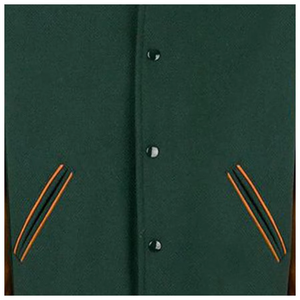 Blouson Bomber Varsity Homme Vert Marron à Manches Contrastantes, Col et Poignets Côtelés Rayés, Fermeture Boutons Pression, Style Décontracté Letterman - Product Image 6