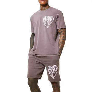 Cotton Acid Wash Tracksuit Puff Printed Sweatsuits <b>Set</b> with logo Shorts and t Shirt <b>Set</b> Men - Product Image 2